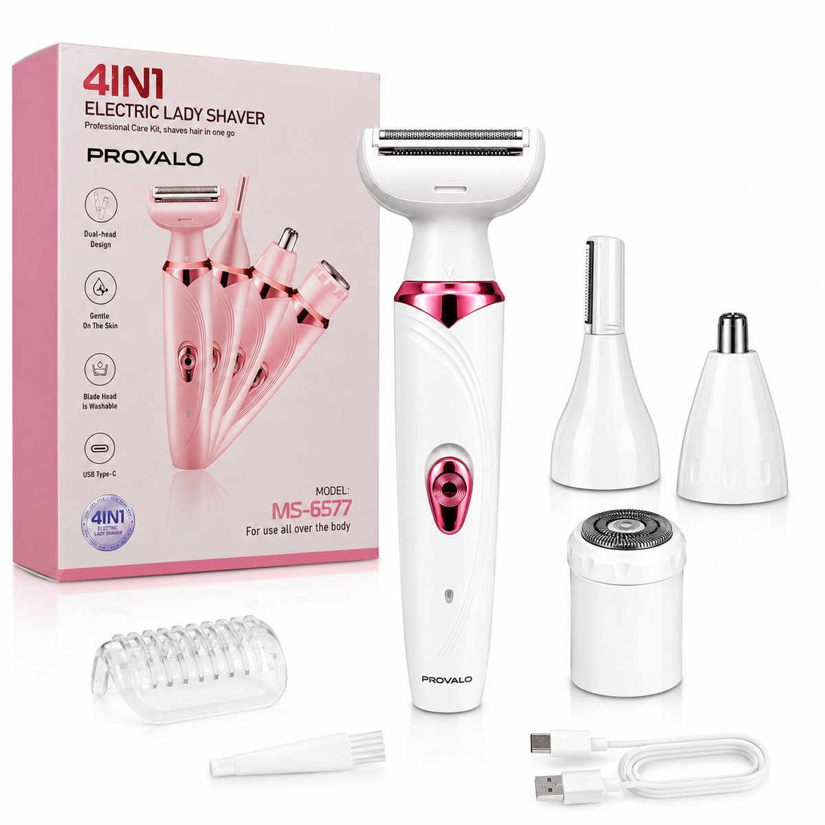 Ladyshave 4 in 1 Draadloze Trimmer voor Vrouwen – Bikinitrimmer, Body Trimmer, Gezichtstrimmer & Oksel Trimmer | Oplaadbaar - Scheerapparaat vrouwen