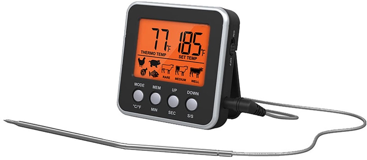 Dailygoods- Vleesthermometer Digitale Weergave - Roestvrijstalen Sonde - Temperatuurbereik 0-300℃ - Magnetische Batterijtimer - Nauwkeurigheid ±1,8°F/1°C - ABS Behuizing - Voedselthermometer
