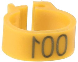 100 Stuks Genummerde Plastic Vogelpootringen 8mm voor Duiven en Vogels - Gele Clipringen met Band