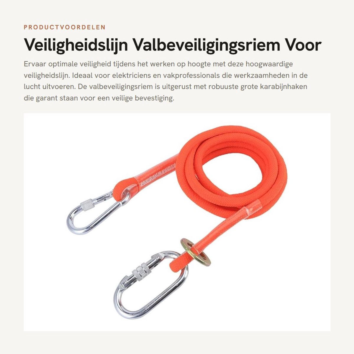 Dailygoods - Veiligheidslijn - Valbeveiligingsriem - Voor werken in de lucht - Met karabijnhaak - Beschermend voor elektrische constructie - Geschikt...