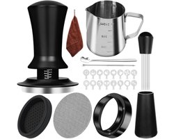 PromoHome Koffie Tamper Set 51mm – 25-delige Barista Accessoireset met Doseerring, Puck Scherm, WDT Tool, Latte Art Set, Melkkan en Reinigingsdoek