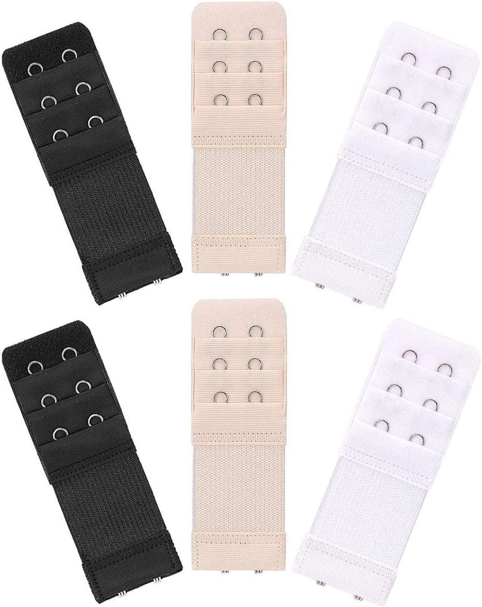 Dailygoods- BH-verlenging 6 stuks - 2 haken - 3 rijen - beha-verlenging - zacht elastiek - comfortabel voor dames