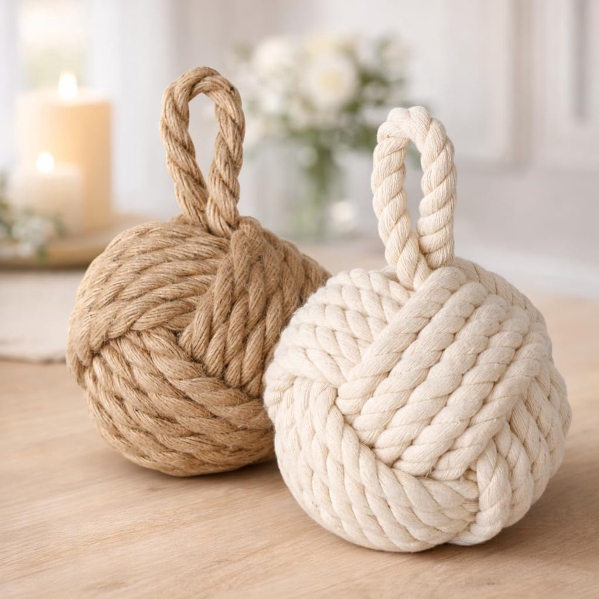 Dailygoods- Deurstoppers Set van 2 - Jute Natuur/Crèmewit - Decoratieve Deurhouder - Raambuffer - Vloerstopper - Robuust Materiaal