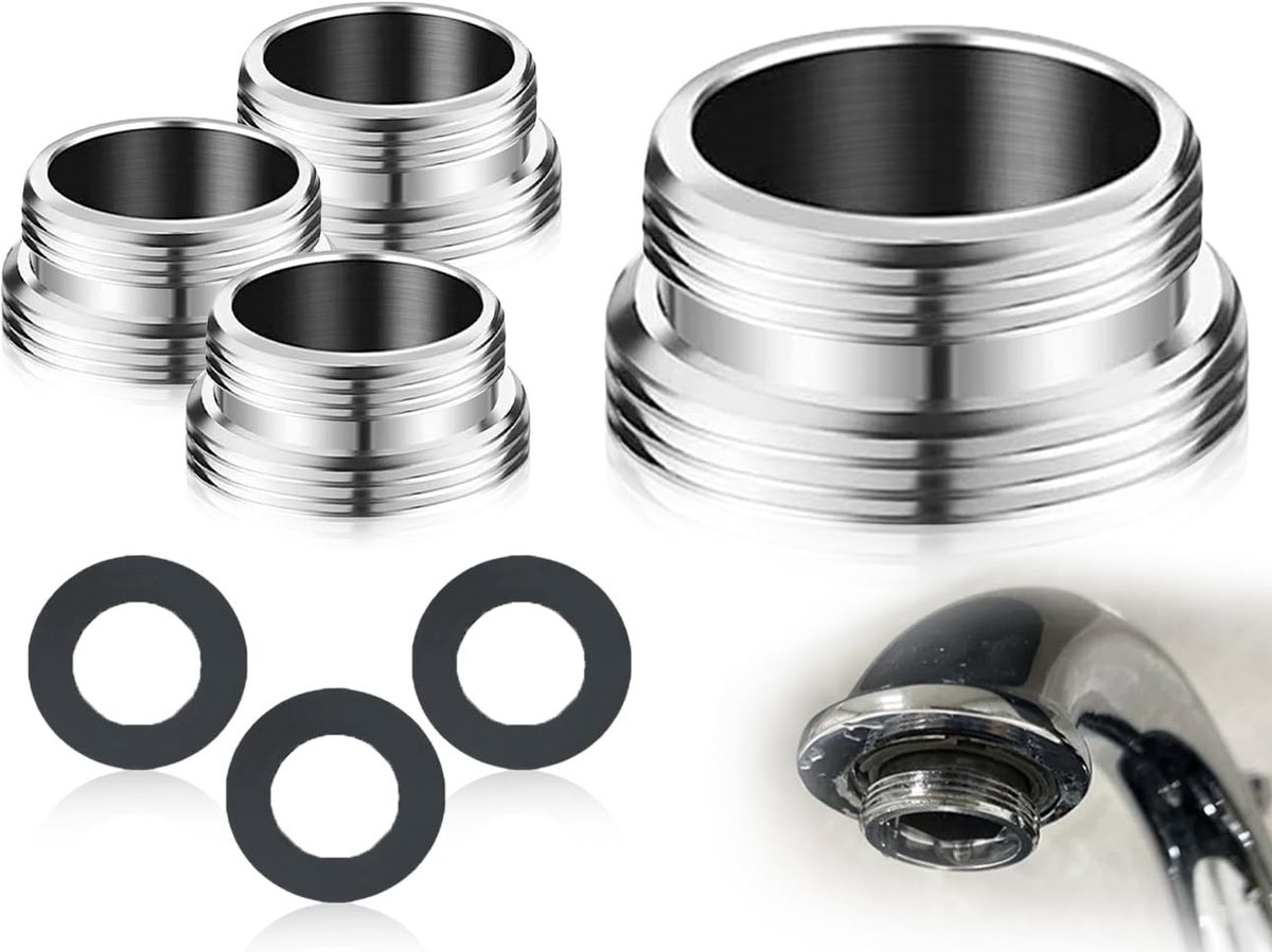 Dailygoods - Kraanadapter Set - M24-M22 - Inclusief 3 rubberen afdichtringen - Geschikt voor waterkranen en slangen - Duurzaam metaal - Eenvoudig te g...