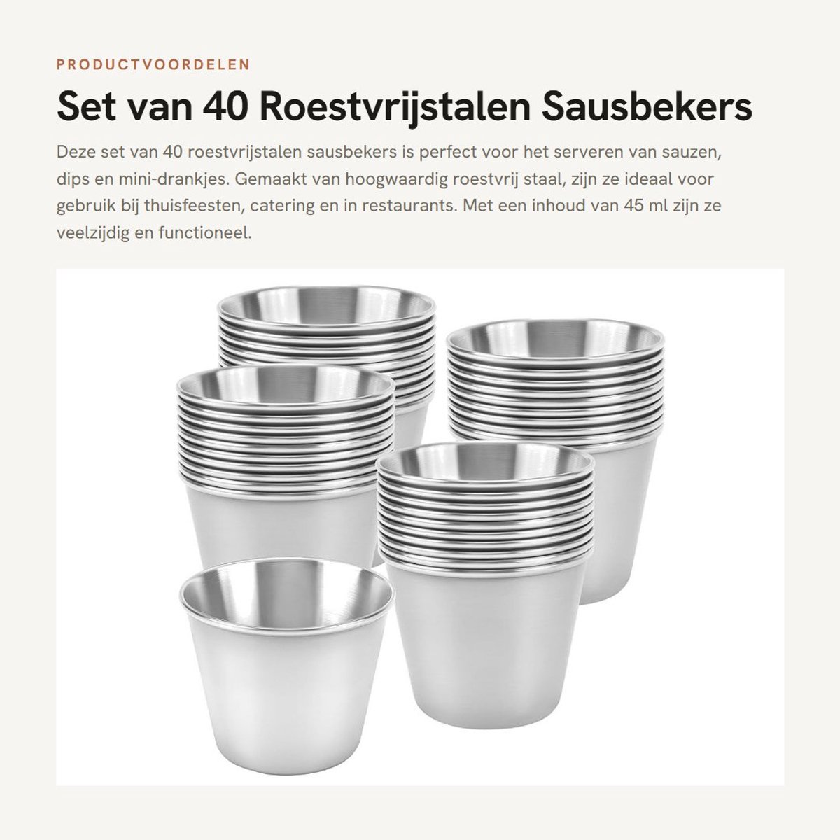 Dailygoods- Dompelsauskopjes 40 stuks - Roestvrij staal - Kleine portie - Kruiderijbeker - Voor keuken/restaurant - Duurzaam en lichtgewicht - Sausbekers