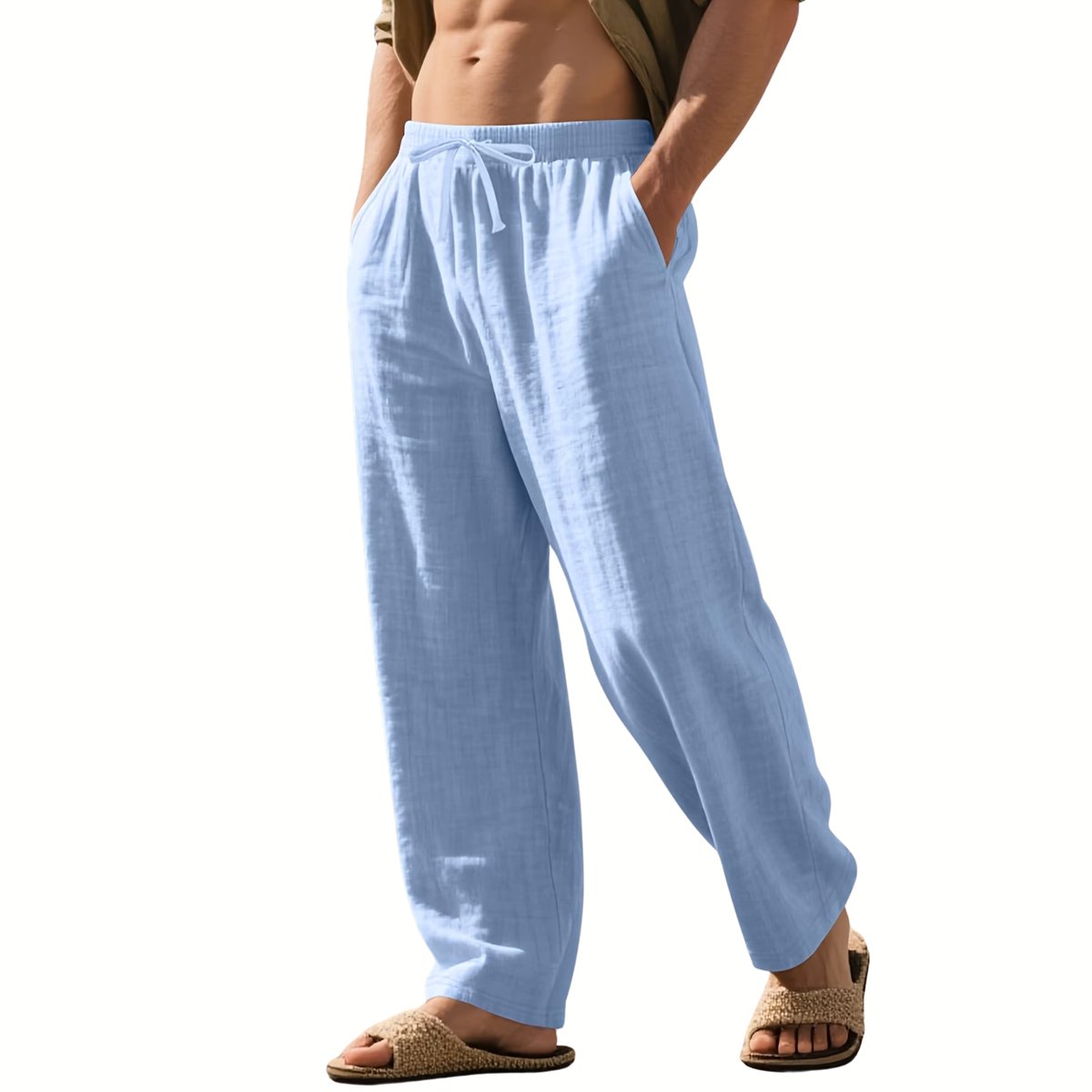 Currero Linnen Broek Heren - Zomerbroek - Volwassenen - Lange Broek - Pantalon - Strandbroek - Zomer - Ibiza Stijl - Hemelsblauw S