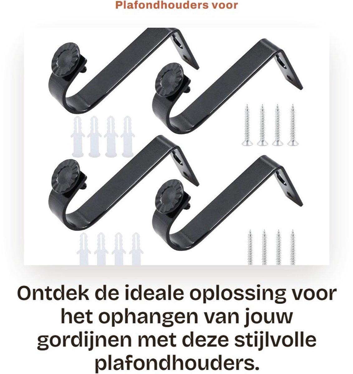 Dailygoods- Plafondhouder 4 Stuks - Gordijnroede Beugel - Zwarte Wandhouder - IJzeren Beugels - Geschikt voor 22 mm Buisdiameter - Inclusief Bevestigingsmaterialen - Gordijnbeugel