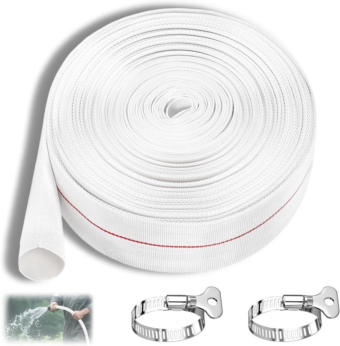 10 meter kunststof tuinslang set, industriële afvoerslang met 2 roestvrijstalen koppelingen, ideaal voor waterpompen, tuinirrigatie en whirlpools