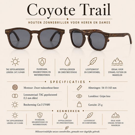 Dzukou Coyote Trail - Zonnebril - Dames - Hout - Rond - Gepolariseerd van Dzukou — afbeelding 3