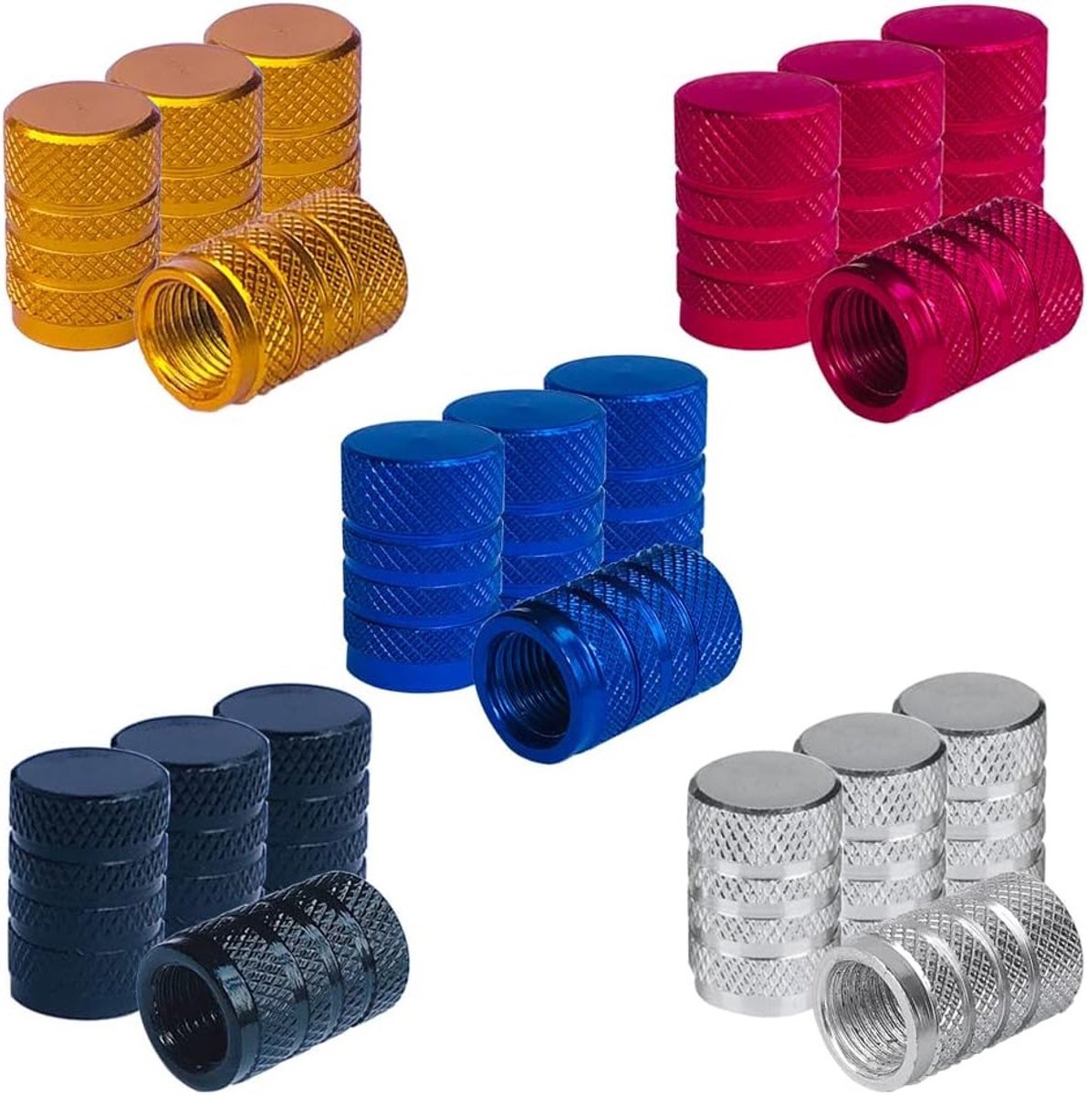 Set van 20 Premium Ventieldoppen van Aluminium Legering - Universele Dustproof Caps met Gasket voor Auto, Motor en Fiets in 5 Kleuren - Bescherming tegen Vuil en Stof