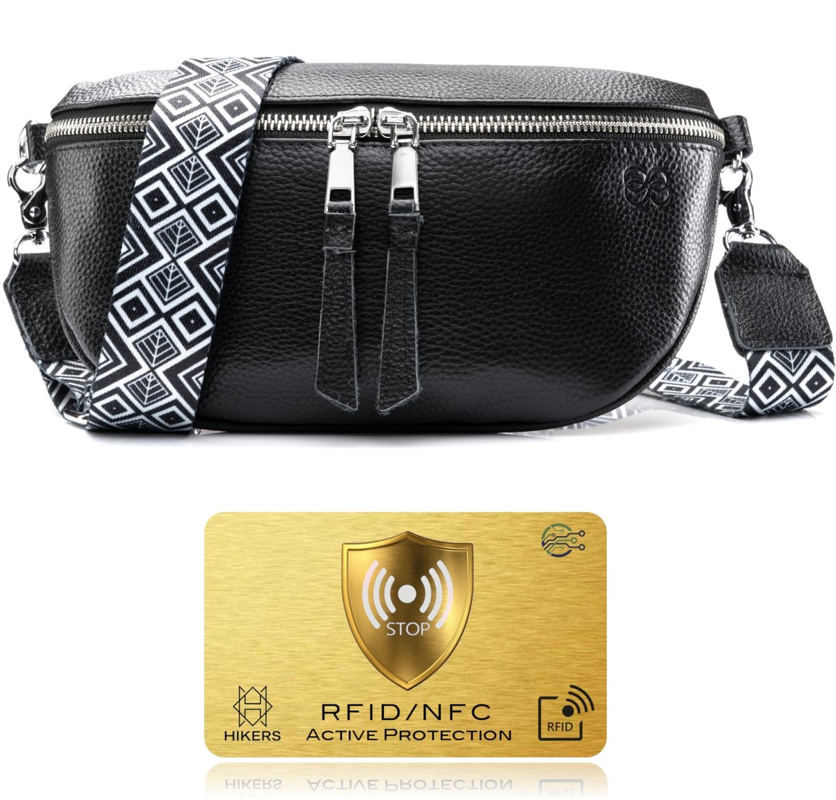 Dailygoods- Heuptas dames - Hoogwaardig leer - Modieus - Telefoontas - RFID-bescherming - Extra-large - Veelzijdig inzetbaar - Schoudertas