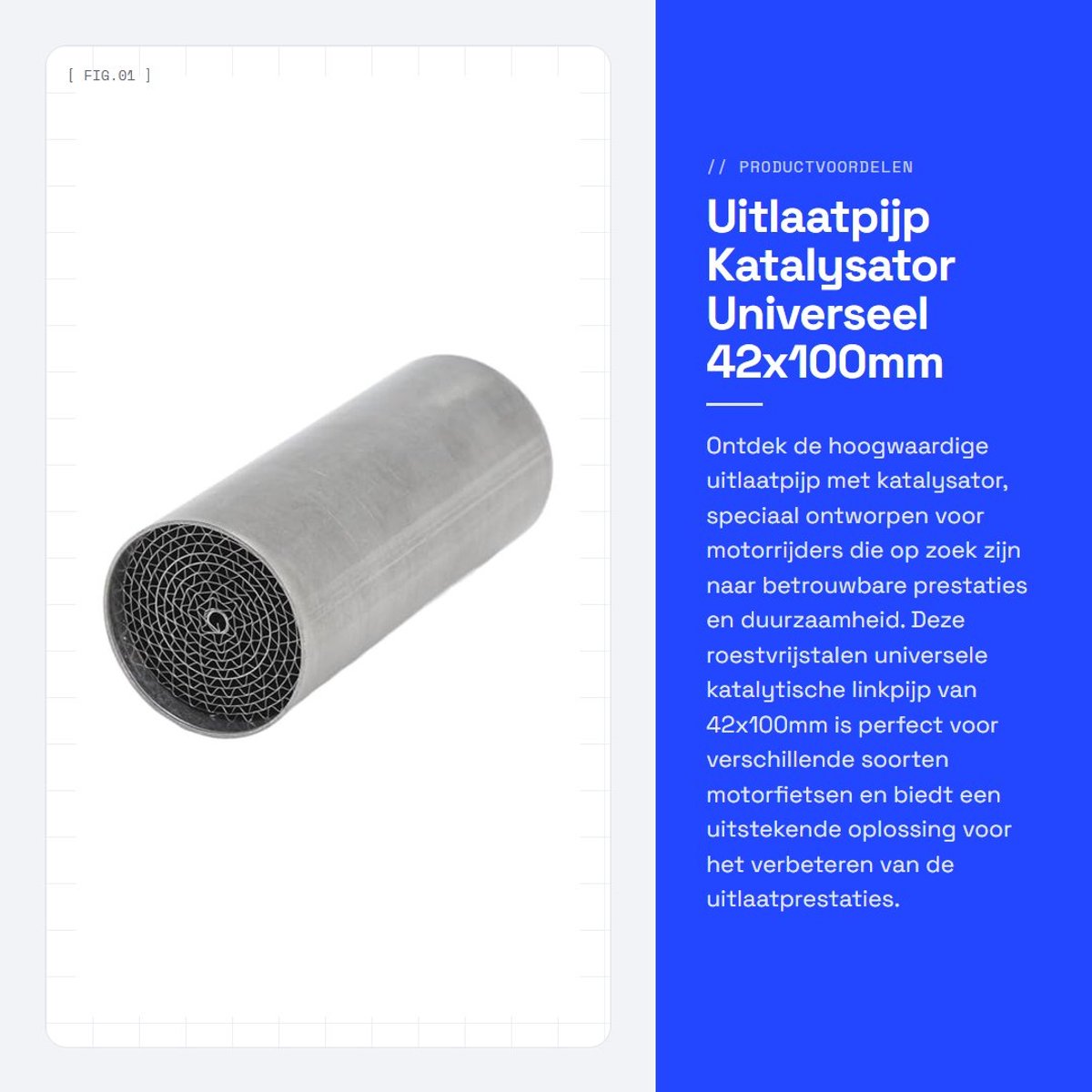 Dailygoods - Uitlaatpijp - Katalysator - Universeel - 42x100mm - Motorrijwiel - Perfecte pasvorm - Geschikt voor diverse motoren