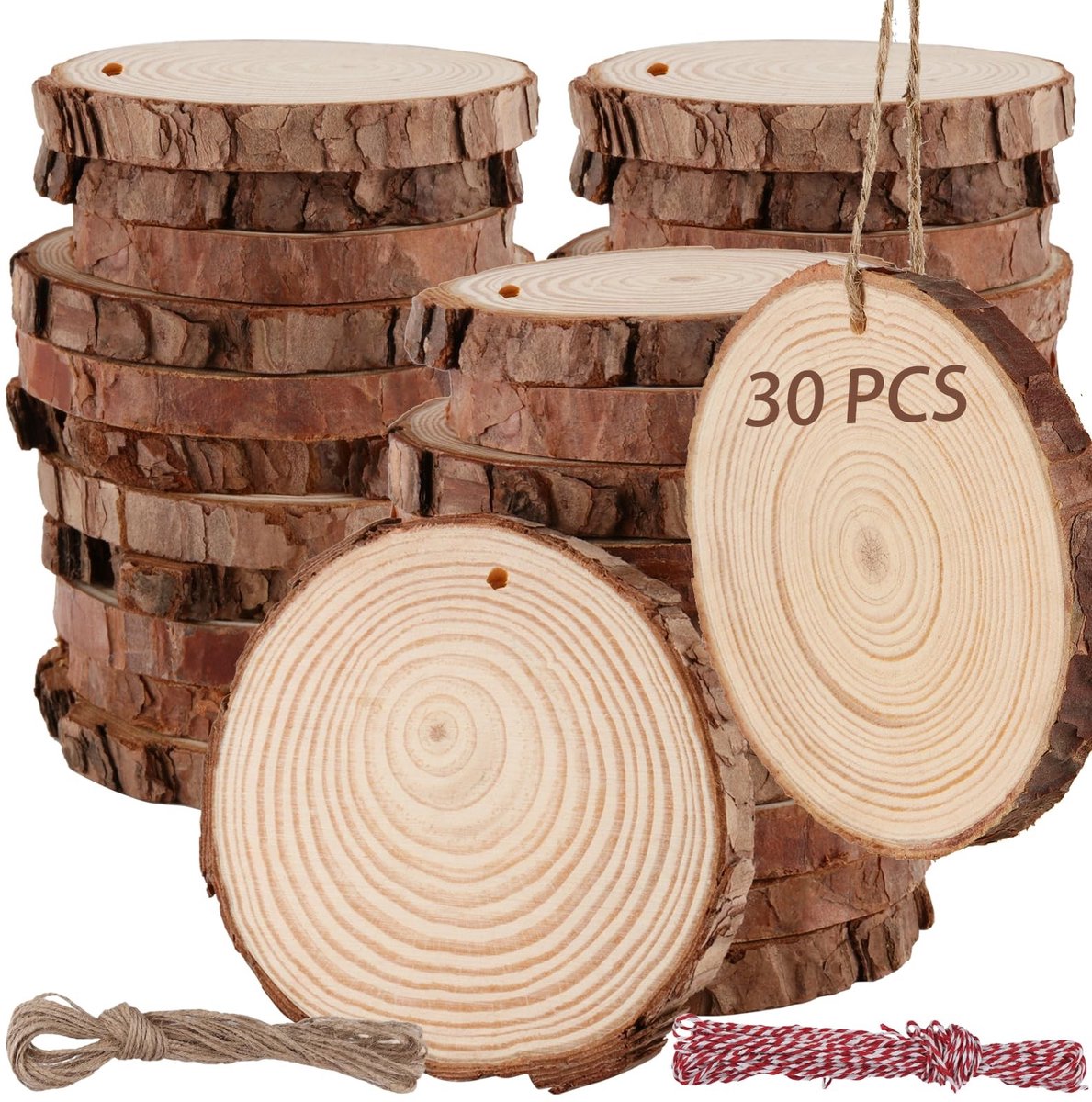 Dailygoods- Houten Plakjes 30 Stuks - Natuurlijke Houten Plakjes - Ronde Hout Schijven - DIY Ambachten - Bruiloft Ornamenten - 7-8 cm Diameter - Houtschijven