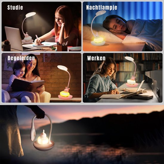 QORA® Bureaulamp Kinderkamer - Bureaulamp Roze - Tafellamp Kinderkamer - Roze - 11cm x 11cm x 37cm — afbeelding 2