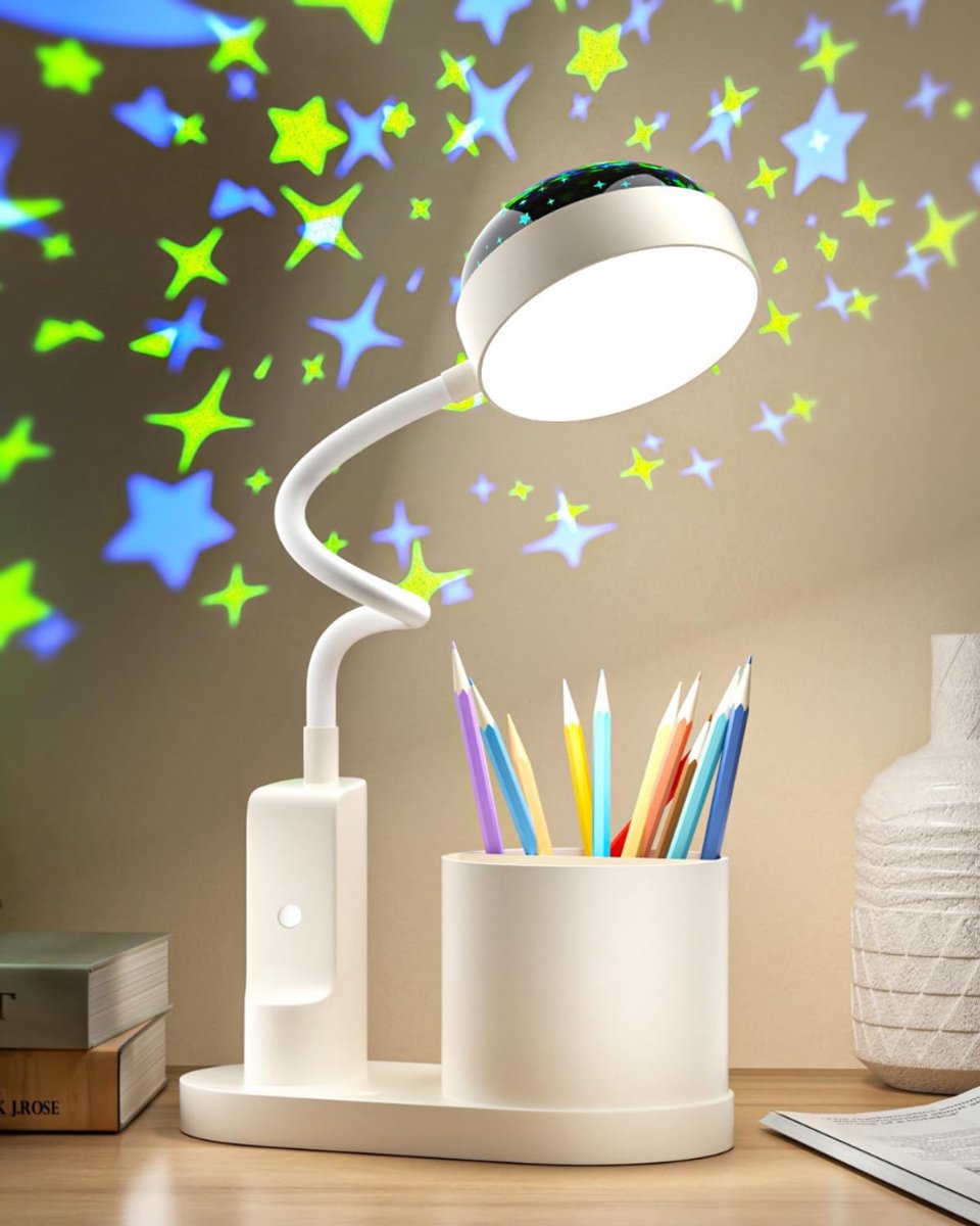 QORA® Bureaulamp Kinderkamer - Bureaulamp Roze - Tafellamp Kinderkamer - Wit - 12cm x 21cm x 43cm