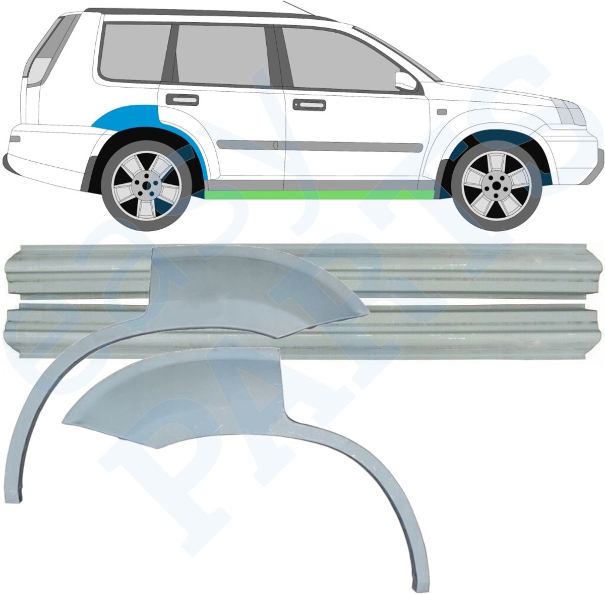 Reparatiepaneel dorpel + achterspatbord voor Nissan X-Trail 2001-2007