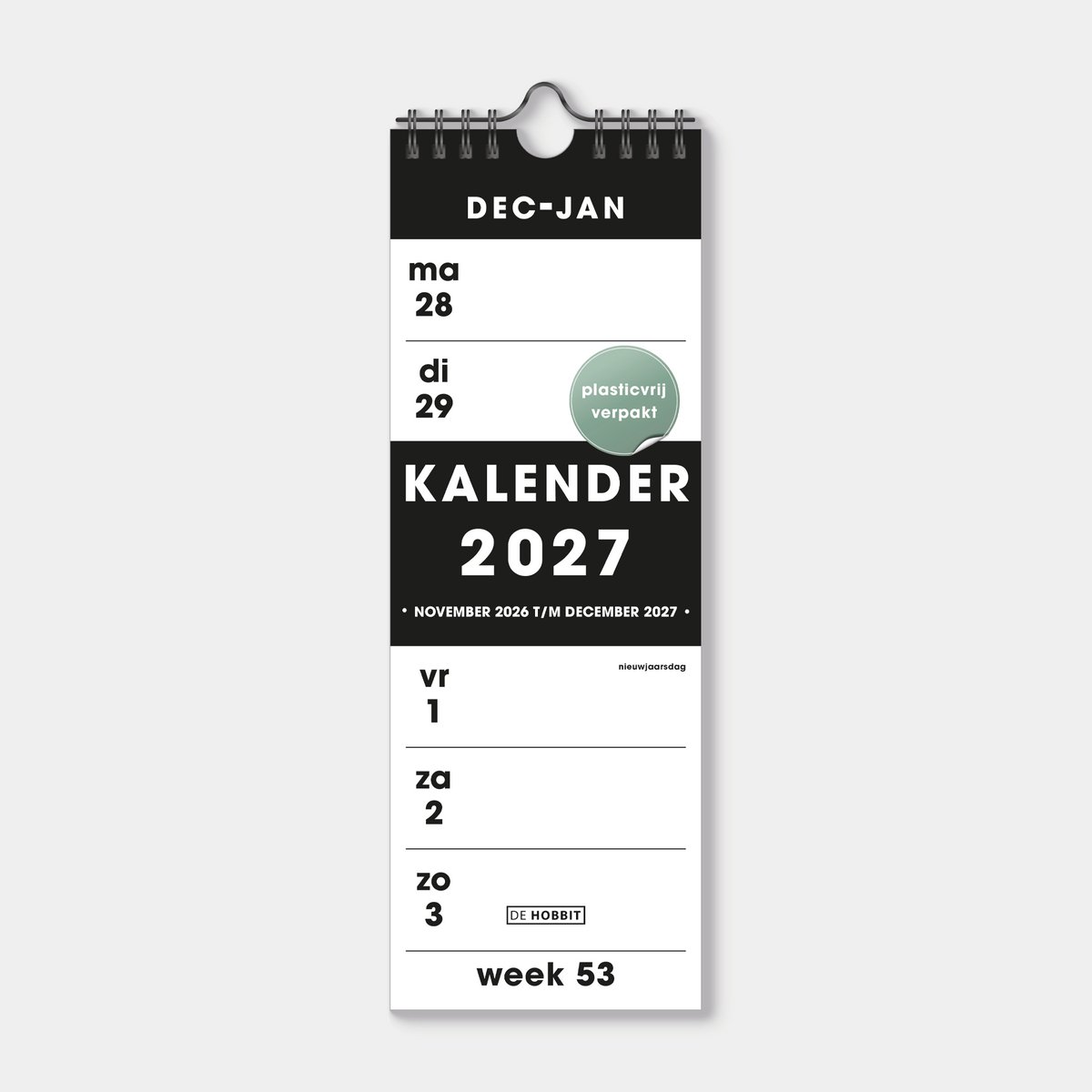 Hobbit - Weekkalender 2027 - half A4 (29.7 x 10.5 cm) - Smalle Weekplanner - Zwart/Wit