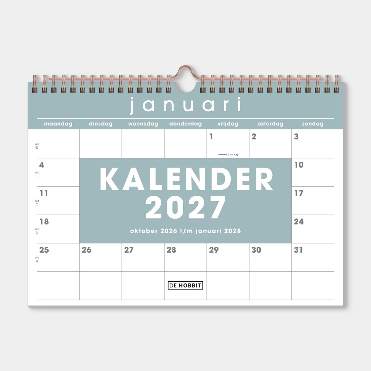 Hobbit - Maandkalender 2027 - 1 maand op 1 pagina - Maandplanner - A4 (21 x 29,7 cm) - Grijs/Groen