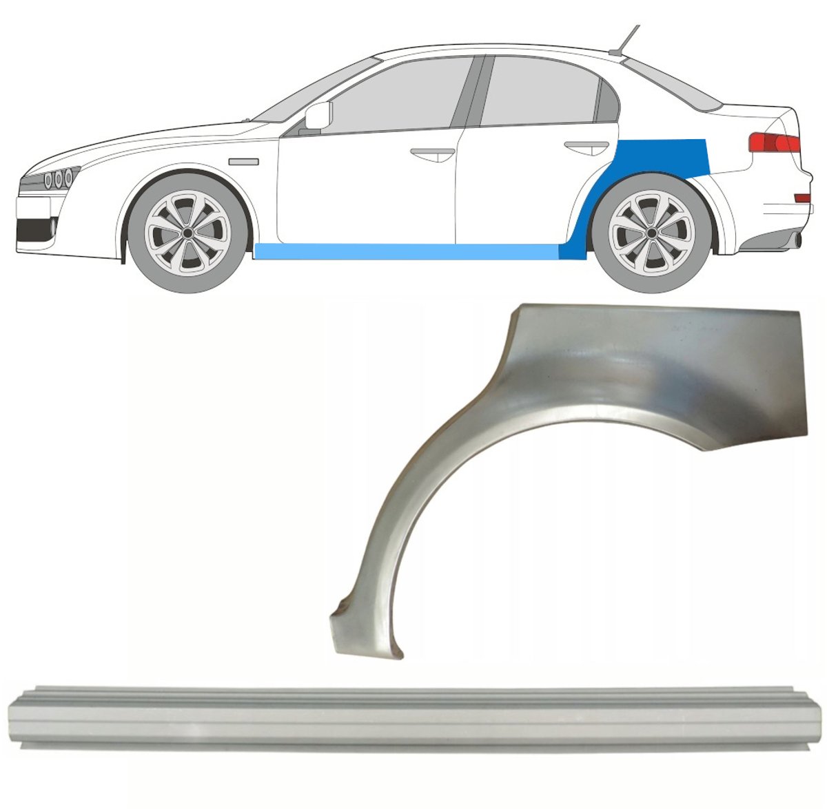 Reparatiepaneel dorpel + achterspatbord voor Alfa Romeo 159 2005-2012 / Links