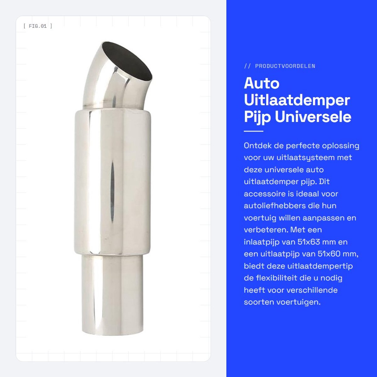 Dailygoods- Uitlaatdemper Universeel - RVS Uitlaatpijp - 51x63 mm Inlaat - 51x60 mm Uitlaat - Geluiddemping - Professioneel Ontwerp