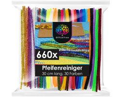 OfficeTree Pijpenragers 660-delig - 30 Kleuren incl. Glitterkleuren - Chenille Draad - Knutselset voor Kinderen - Knutselpakket voor DIY en Decoratie
