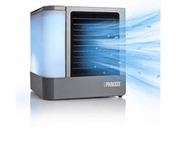 Princess 355500 Premium Mini Luchtkoeler 14,2×14,2×14,8cm – Draagbare airco voor Bureau, Slaapkamer – Aircooler USB-C, 7 Kleuren LED Verlichting, Uitneembaar Waterverdampingsfilter, Persoonlijke Verkoeler, Compact voor Thuis, Kantoor en Reizen