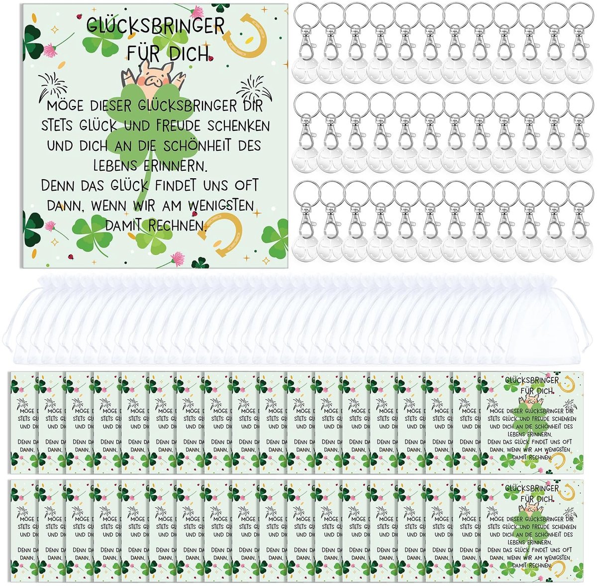 Dailygoods- Geluksbrenger Sleutelhanger - Geluksbrenger Cadeautje - Gelukskaart - Winkelwagenchip - Klavertje Vier - Praktische Metgezel voor Dagelijks Gebruik - Geluksgeschenk