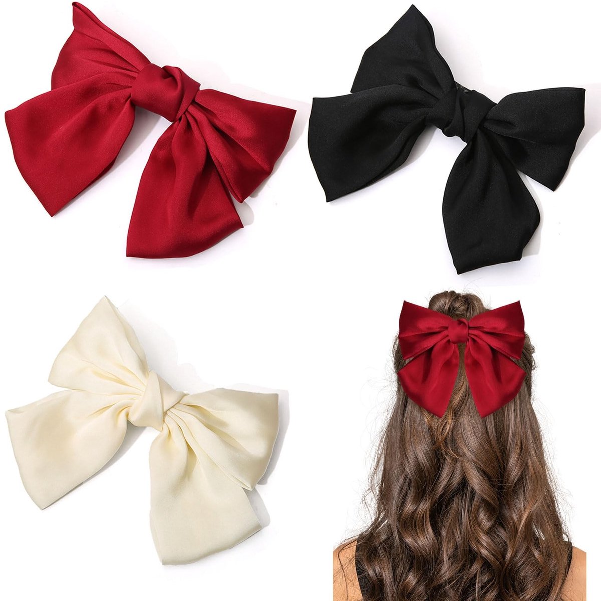 Dailygoods - 3 Stuks Strik Haarclip - Zachte Satijnen Haarspeldjes voor Vrouwen en Meisjes