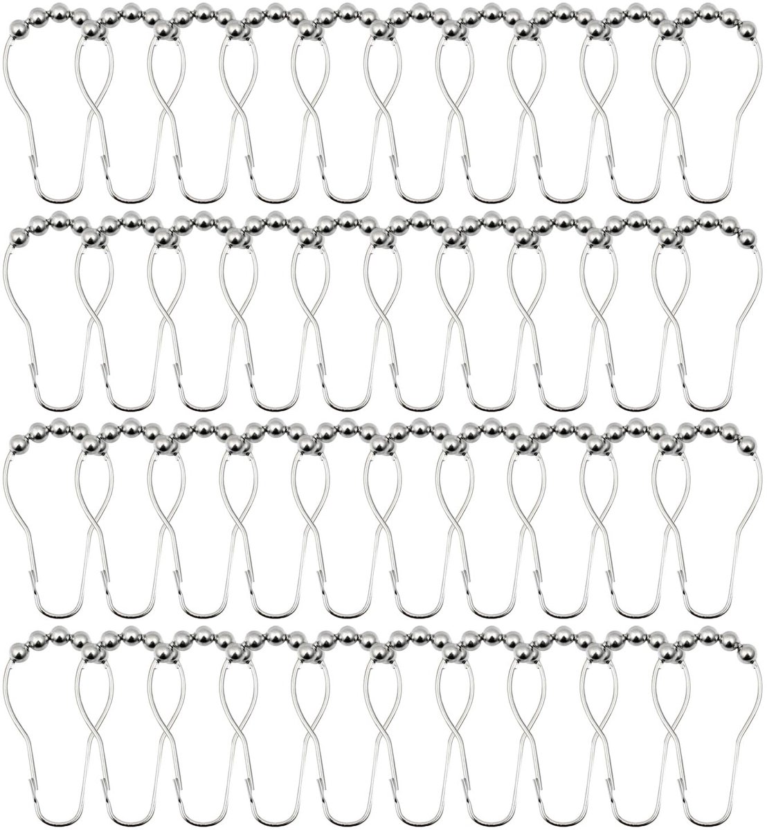 Dailygoods- Douchegordijnhaken 40 Stuks - Roestvrij Staal - Antiroest - Glijdende Ringen - Badkamergordijnen - 4,2 x 7,4 Cm - Gordijnringen