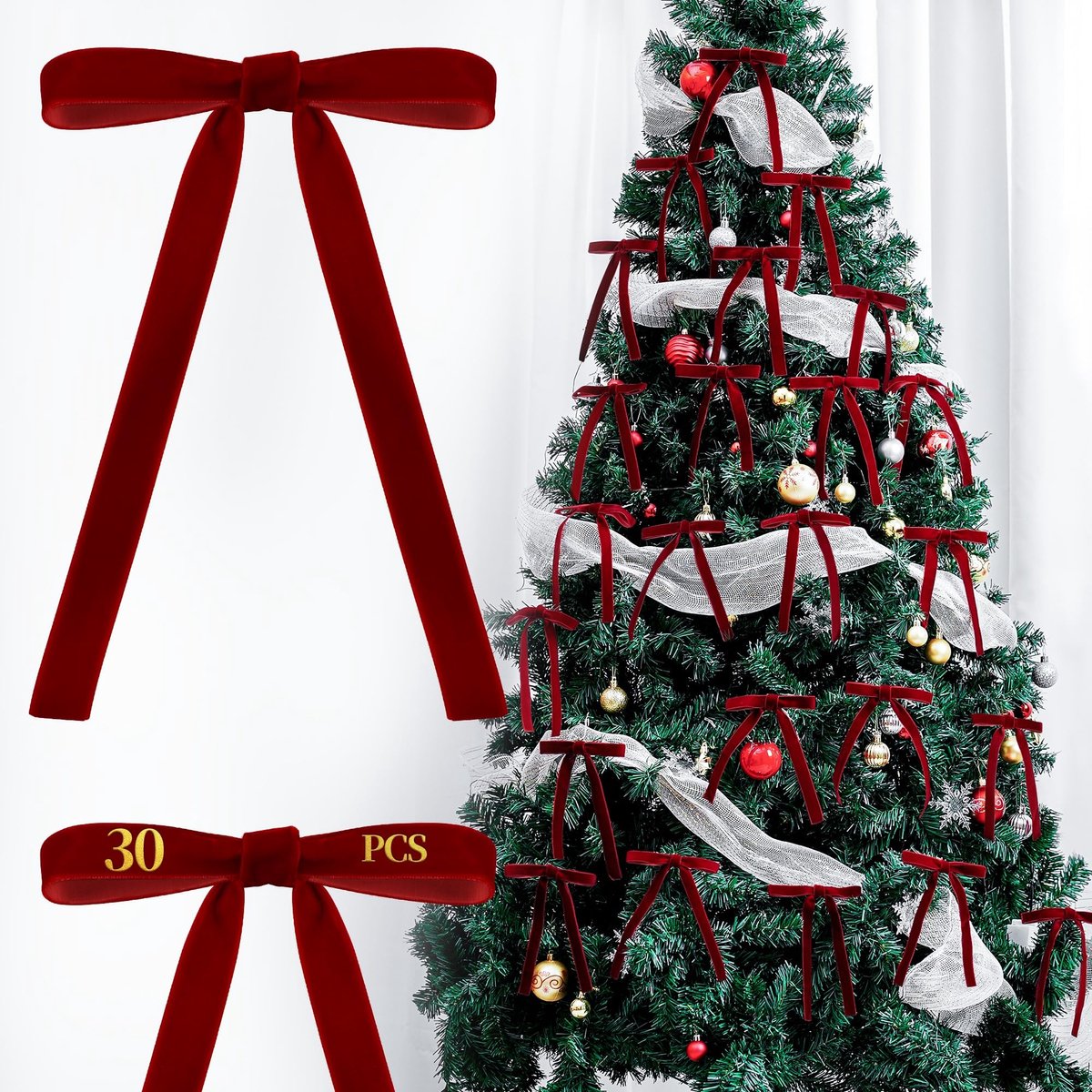 Dailygoods - 30 Stuks Vintage Fluwelen Strikken voor Kerstdecoratie