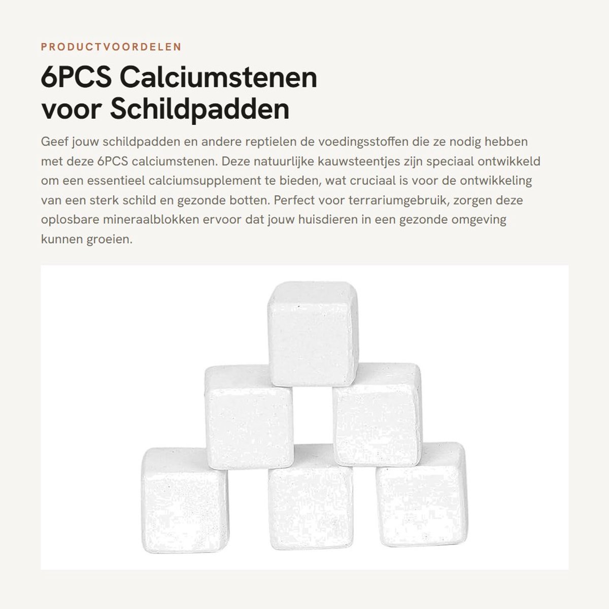 Dailygoods- Calciumstenen 6 Stuks - Natuurlijke Kauwsteentjes - Oplosbare Mineraalblokken - Essentieel Calciumsupplement - Voor Schildpadden/Reptielen - Ondersteunt Gezonde Groei