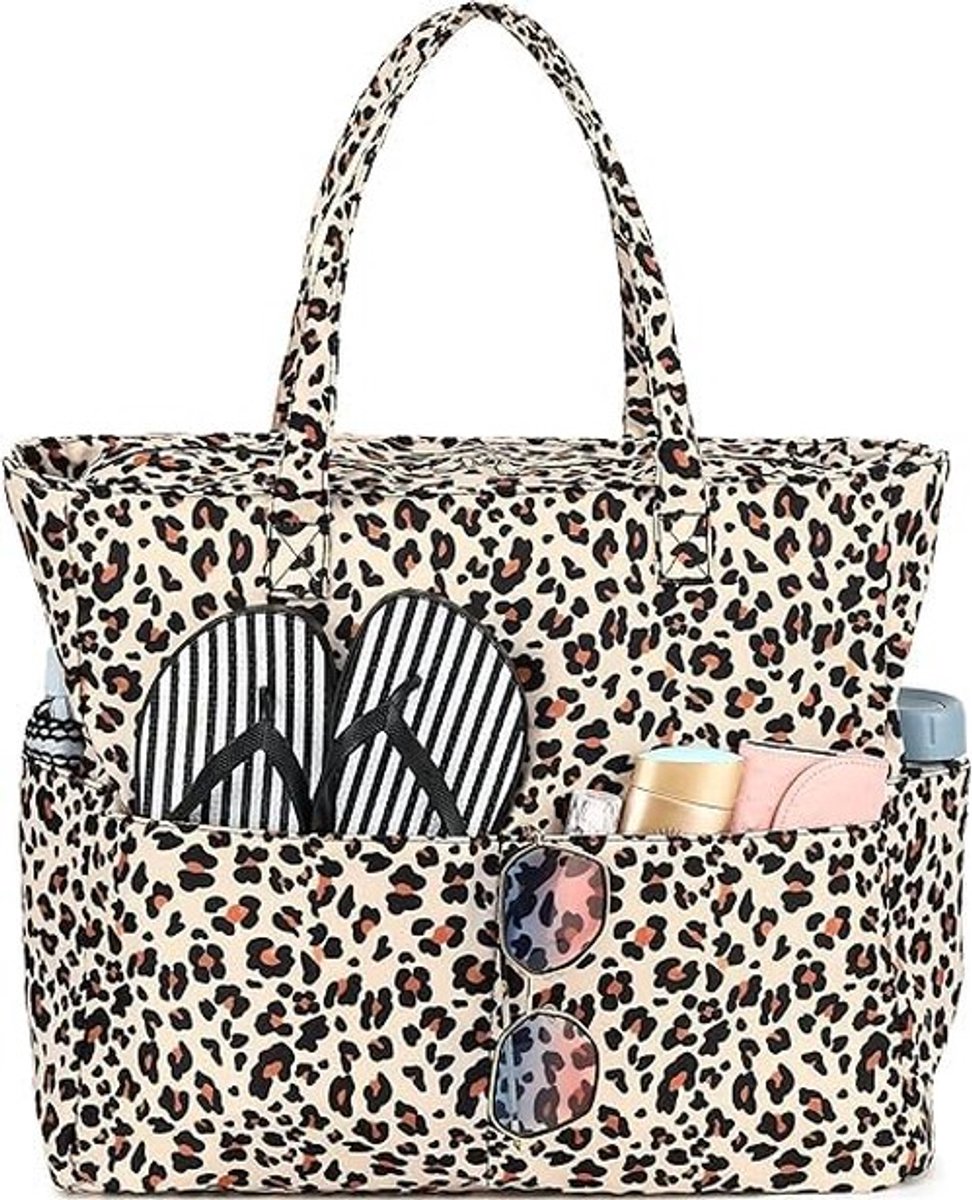 Dailygoods- Strandtas XXL Waterdicht - Grote Badtas - Luipaardpatroon - Zwembadtas - Shopper - Ruim met Ritssluiting