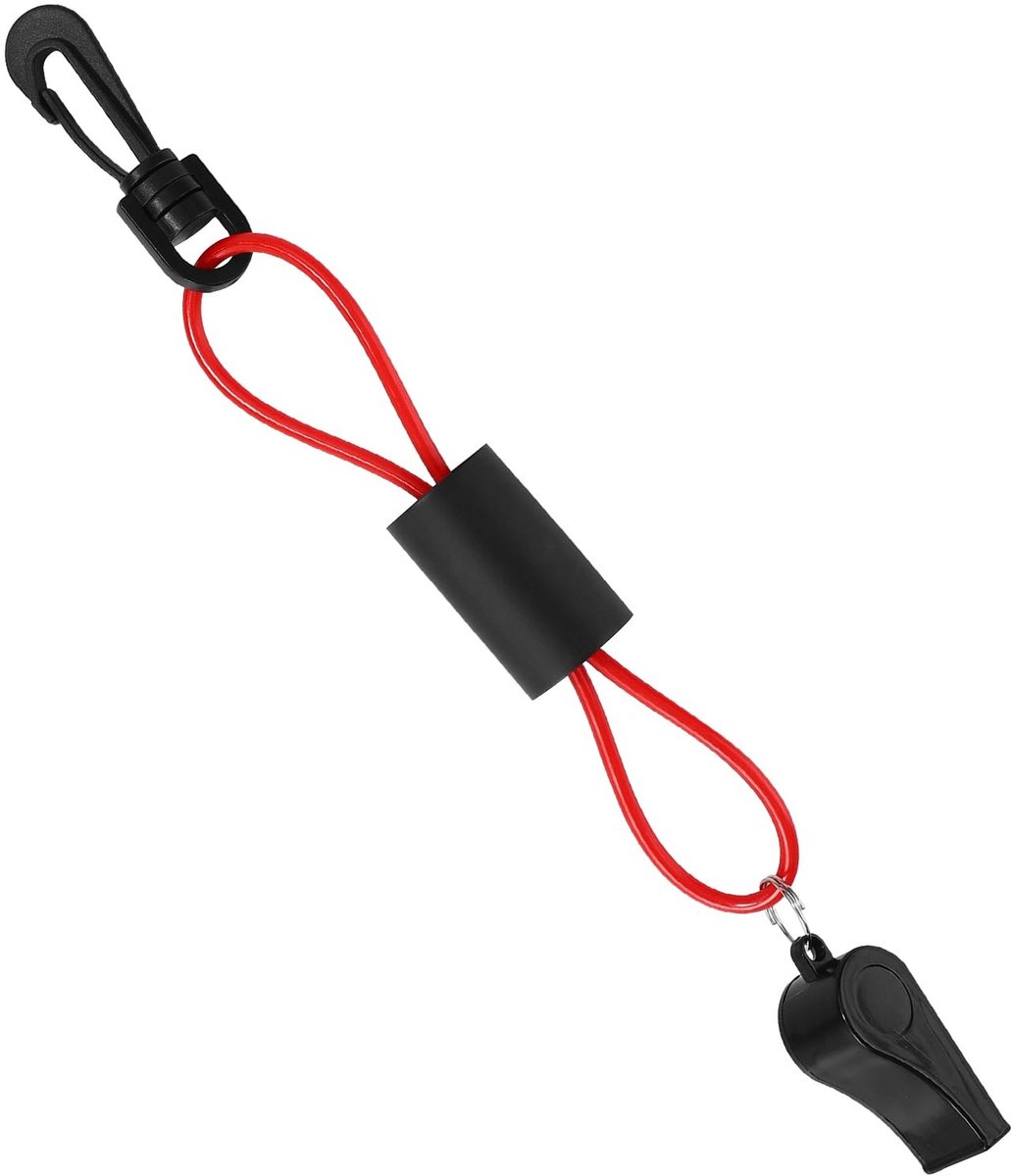 Dailygoods- Bootfluitje Luid Klinkend - Bootfluitje met Koord - Noodaccessoire voor Varen/Kamperen/Jagen - Kunststof - Totale Lengte 25 cm - Rood/Zwart - Veiligheidsfluitje