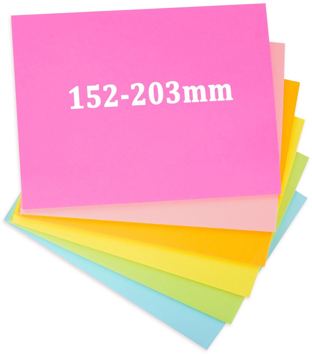 Dailygoods- Notitieblaadjes XXL - Zelfklevend - Gelinieerd - 6 Kleuren - 50 Vellen - 203 x 152 mm - Perfect voor kantoor/thuis - Plakbriefjes