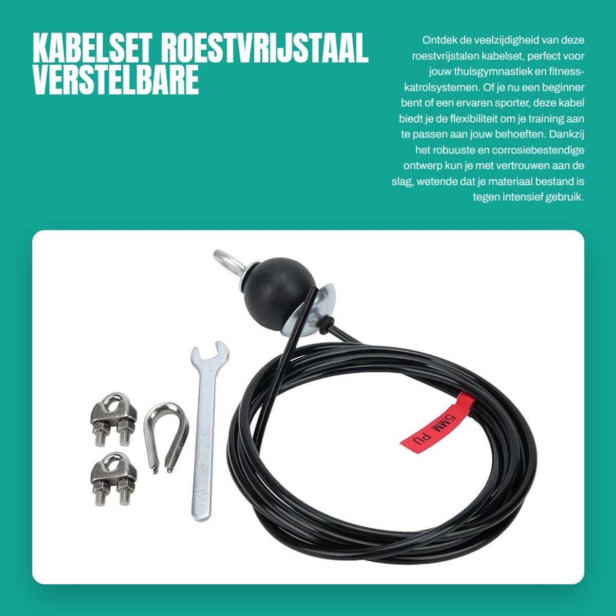 Dailygoods- Veiligheidskabel 5 mm - Roestvrij Staal - Verstelbare Lengte - Corrosiebestendig - Fitness Kabelsysteem - 220 lb Trekkracht - Fitnesskabel