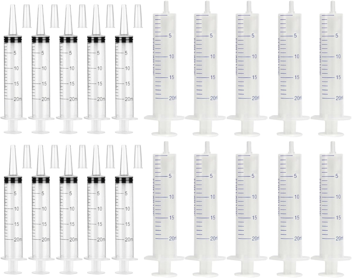 Dailygoods - 20 ml Spuit zonder Naald - 20 Stuks Doseerspuiten voor Laboratoria en Plantenirrigatie