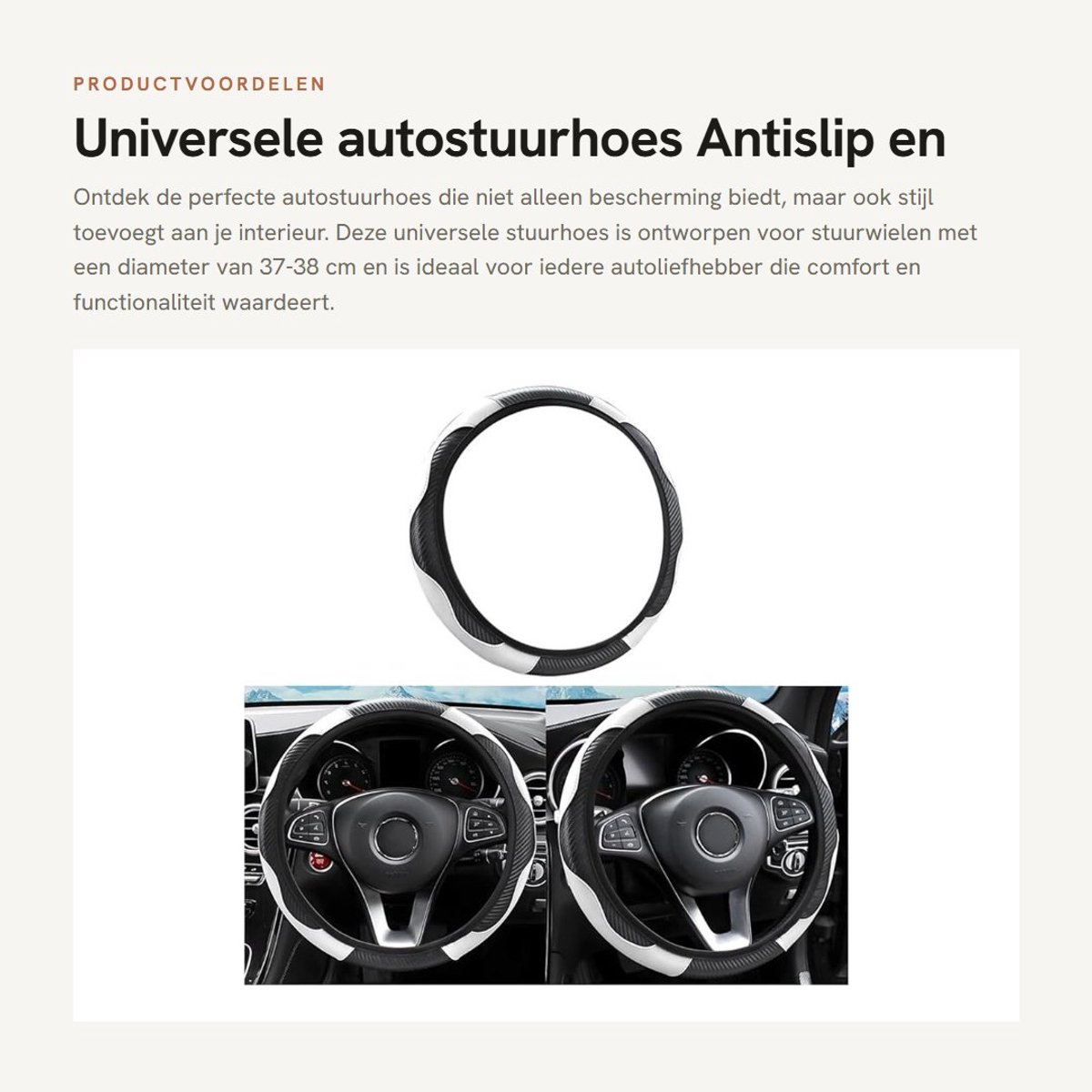 Dailygoods- Autostuurhoes Antislip - Hittebestendig - Microvezelleer - Diameter 37-38 cm - Flexibel - Uitbreidbaar - Stuurhoes