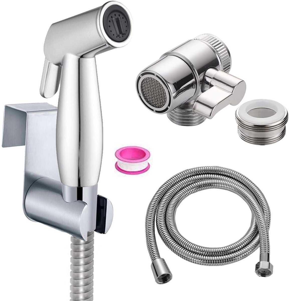 Dailygoods - Bidet Handdouche van ABS-kunststof, baby-stoffen luiersproeiset met kraandispenser, slanghaak van roestvrij staal, M22 x M24 waterkraandispenser, badkamerhygiëne en luierreiniging