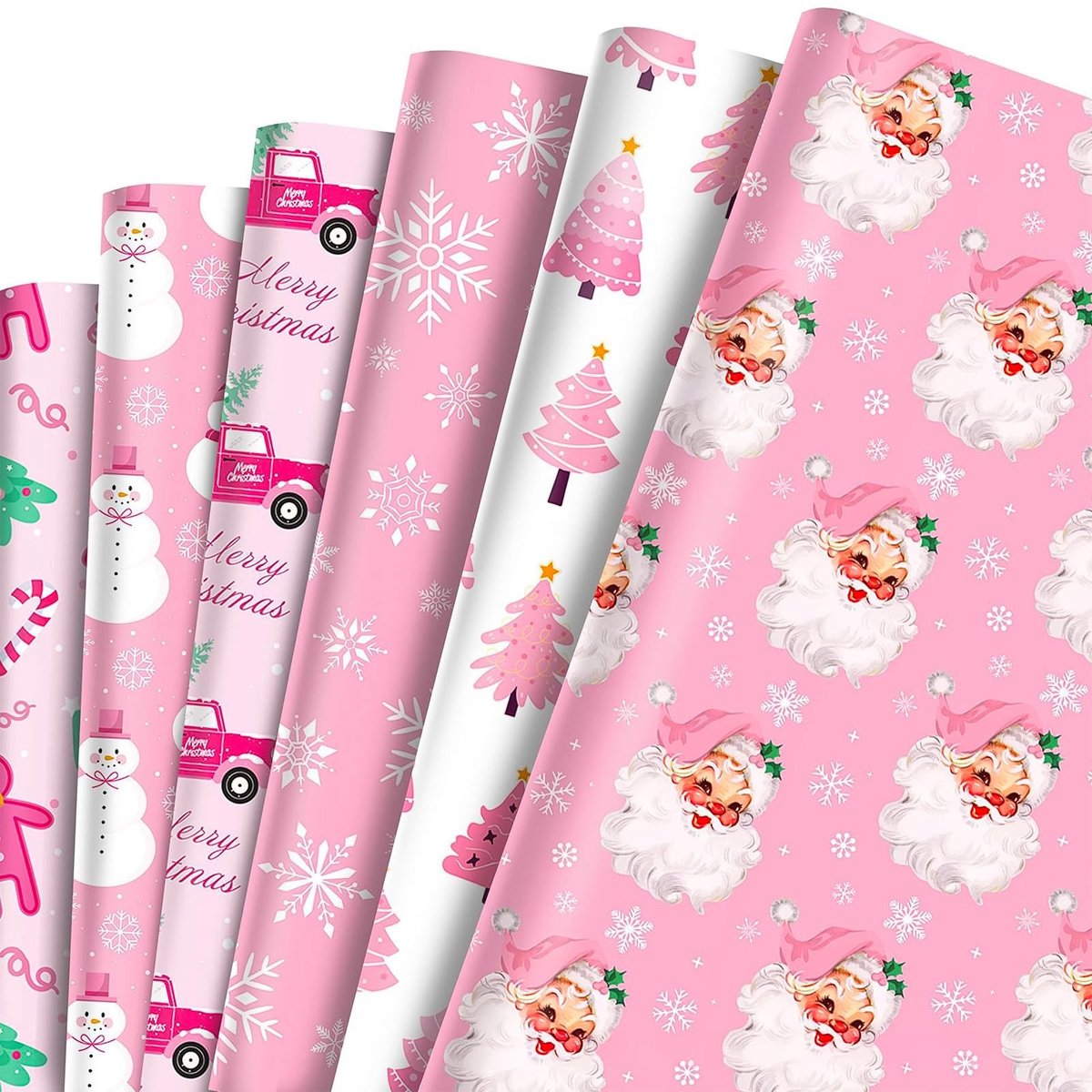 Dailygoods - Inpakpapier Kerst - 12 Vellen met Feestelijke Motieven (Roze)