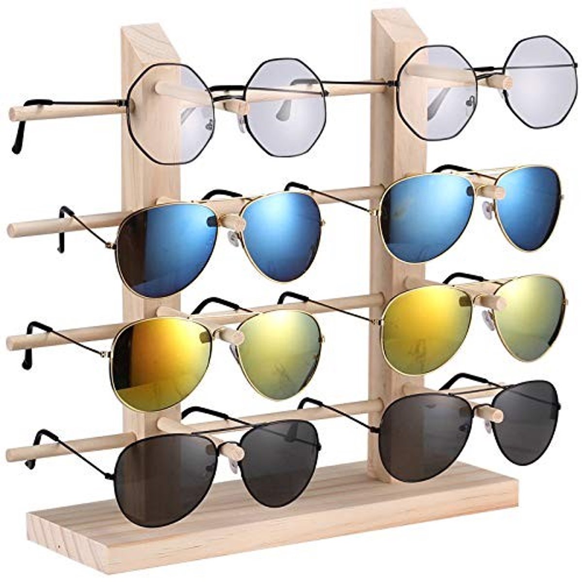 Dailygoods - Creatieve Houten Brilstandaard voor 8 Brillen - Brillenhouder