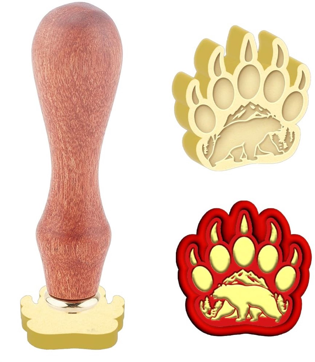 Dailygoods- Zegelstempel 3D Berenpoot - Afneembare Messing Stempelkop - Houten Handvat - 25 mm - Voor Schoolbrieven/Geschenkverpakkingen - Gedetailleerd Reliëf - Wazegelstempel