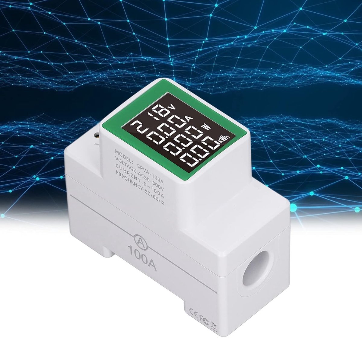 Stroomverbruiksmonitor - Energiedisplay Meter - Energie Verbruik - Automatische Geheugenfunctie - 30kW 100A - Zwart