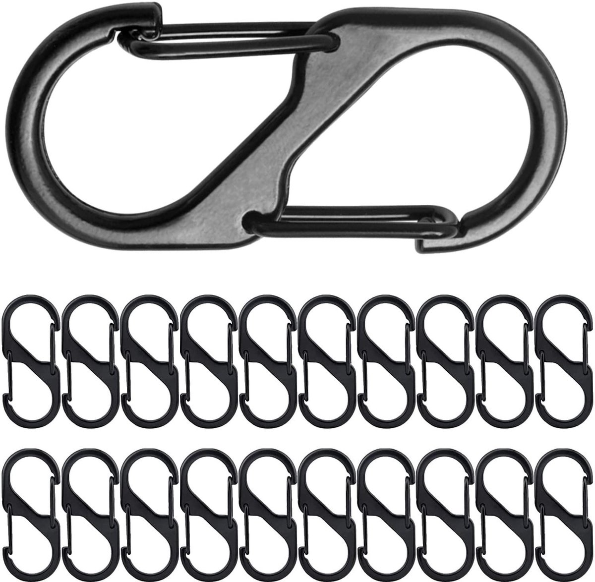 Dailygoods- Karabijnhaak S-vorm 20 stuks - Aluminiumlegering - Sleutelhanger - Lichtgewicht - Dubbel openingsontwerp - Voor wandelen/kamperen