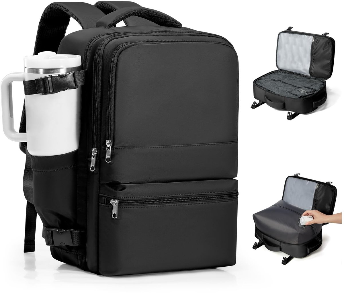 Dailygoods- Vacuümrugzak Ruimtebesparend - Handbagage 40x30x20 cm - Vliegtuig/Rugzak - Vacuümcompressie - Hoogwaardig Materiaal - Zwart - Opbergzak