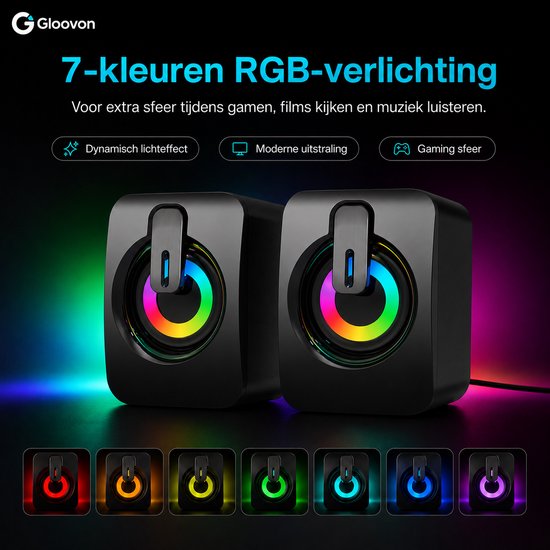 Luidsprekers voor PC - RGB Verlichting - Plug & Play - 3.5mm Audio Kabel - Zwart van Merkloos — afbeelding 3