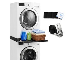 Tussenstuk voor Wasmachine & Droger - Extra stevig - Stapelkit - Met uitschuifbare plank - Universeel - Droogkast - Meubel - incl. trildempers en spanband - Skoov