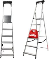 KADAX Aluminium ladder, staande ladder tot 125 kg, vouwladder voor senioren, aluminium veiligheidsladder, inklapbare ladder met plank, aluminium vouwladder, aluminium ladder (6 treden)