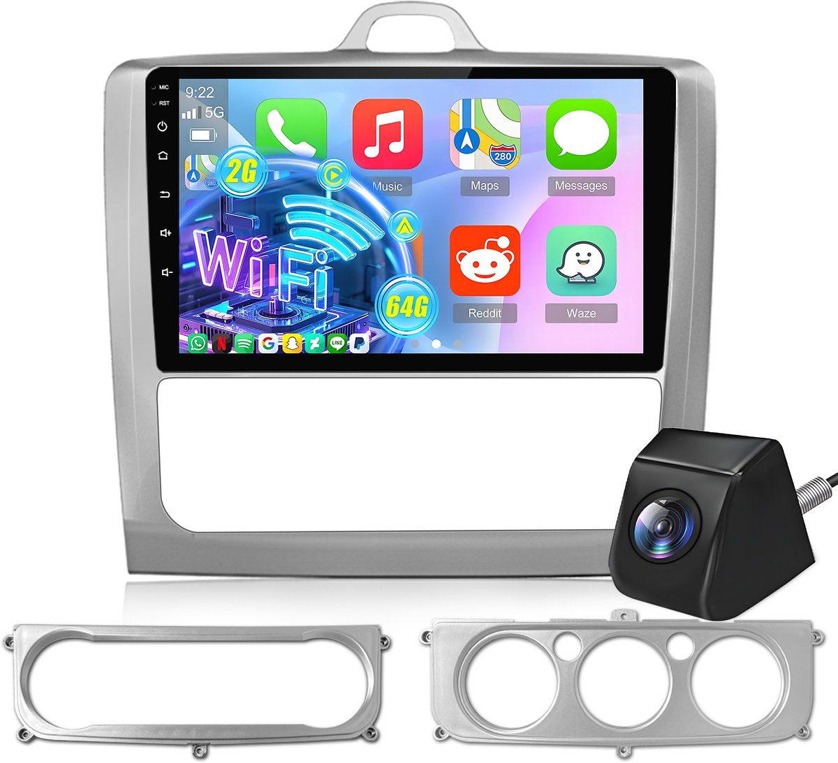 Cestovet autoradio - geschikt voor Ford Focus II MK2 2004-2011 - Android 15 - 2+64GB - Bluetooth & Wifi & Achteruitrijcamera - Met Navigatie - TypeC USB carplay