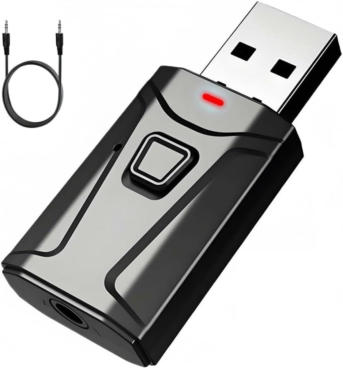 USB Bluetooth 5.1 Auto-adapter met 3,5 mm Jack – 2-in-1 USB Bluetooth 5.1-ontvanger en -zender voor , PC, Autoradio, HiFi-installatie – Ingebouwde Microfoon – Ondersteunt Handsfree Oproepen – Muziek Afspelen