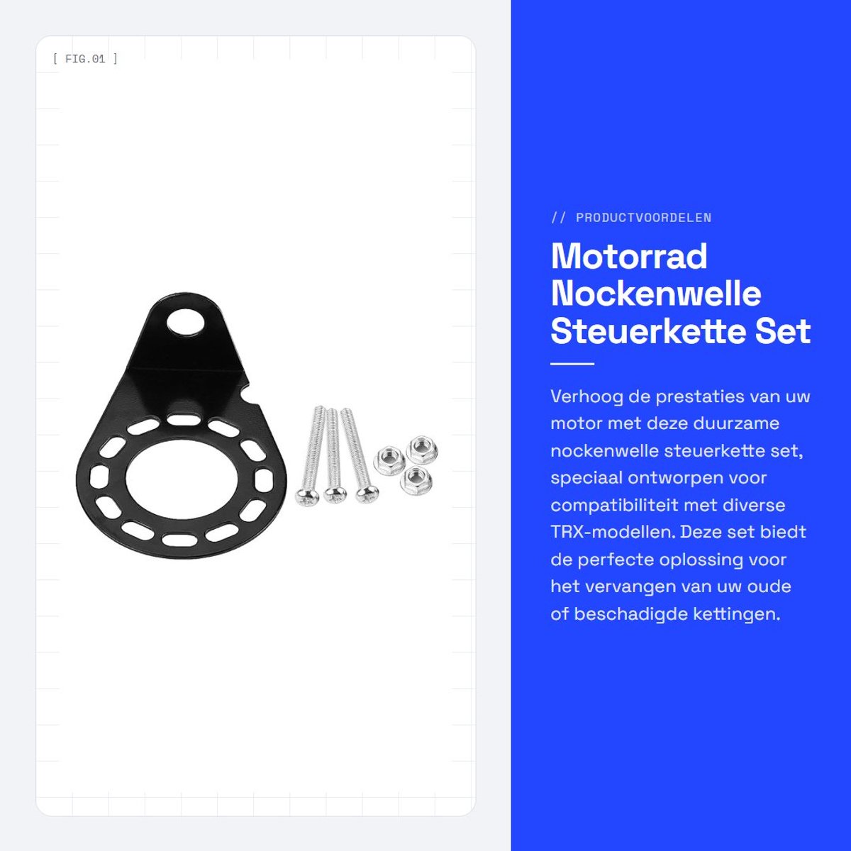 Dailygoods- Nockenwelle Langlebig - Steuerkette - Bevestigingsset - Hoogwaardig Metaal - Corrosiebestendig - Inclusief Schroeven/Moeren - Aansluitplug